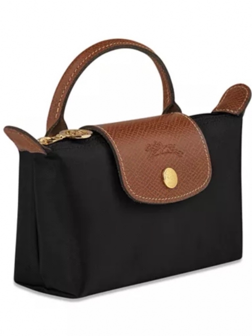 Longchamp le pliage XS mini tote nylon purse bag black with brown leather